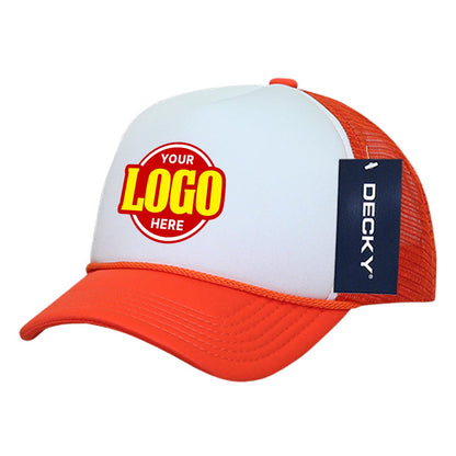 Custom Embroidered Decky 7010 - Youth 5 Panel Mid Profile Structured Foam Trucker, Kids Foam Trucker Hat, Mesh Back