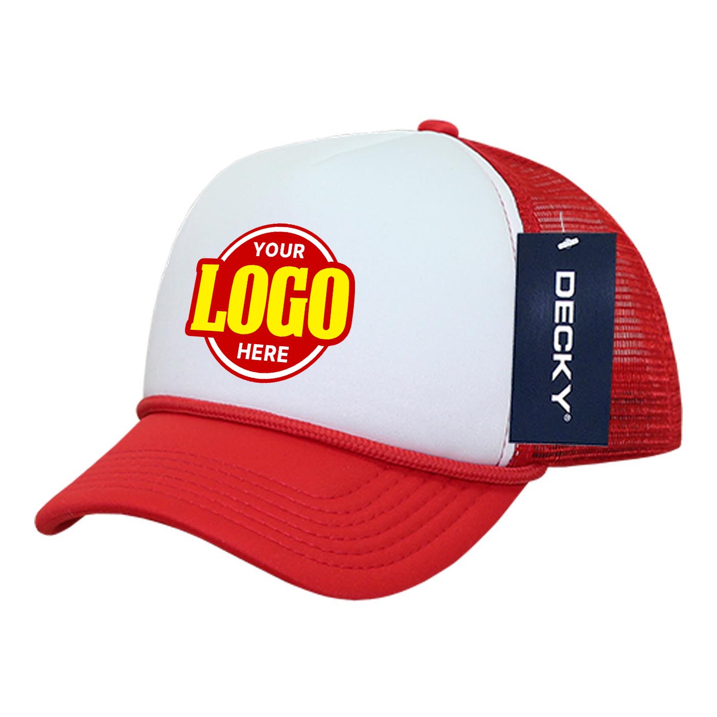 Custom Embroidered Decky 7010 - Youth 5 Panel Mid Profile Structured Foam Trucker, Kids Foam Trucker Hat, Mesh Back