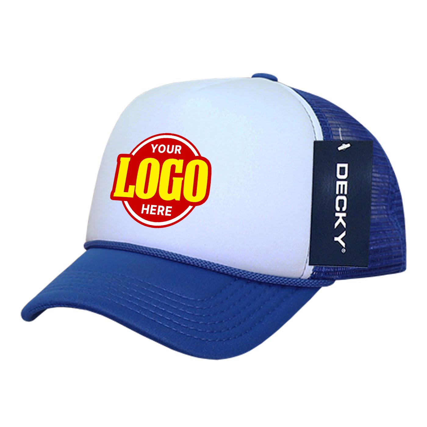 Custom Embroidered Decky 7010 - Youth 5 Panel Mid Profile Structured Foam Trucker, Kids Foam Trucker Hat, Mesh Back