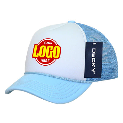 Custom Embroidered Decky 7010 - Youth 5 Panel Mid Profile Structured Foam Trucker, Kids Foam Trucker Hat, Mesh Back