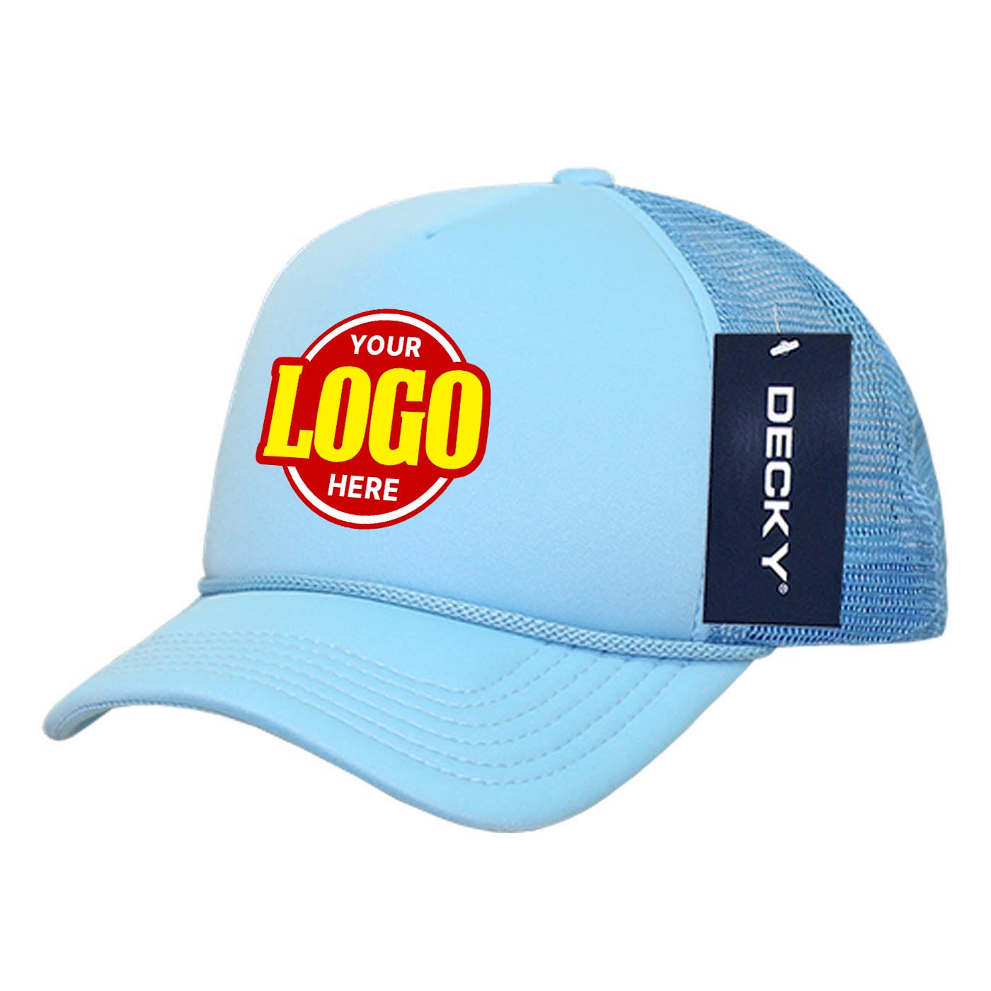 Custom Embroidered Decky 7010 - Youth 5 Panel Mid Profile Structured Foam Trucker, Kids Foam Trucker Hat, Mesh Back