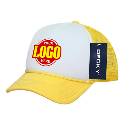 Custom Embroidered Decky 7010 - Youth 5 Panel Mid Profile Structured Foam Trucker, Kids Foam Trucker Hat, Mesh Back