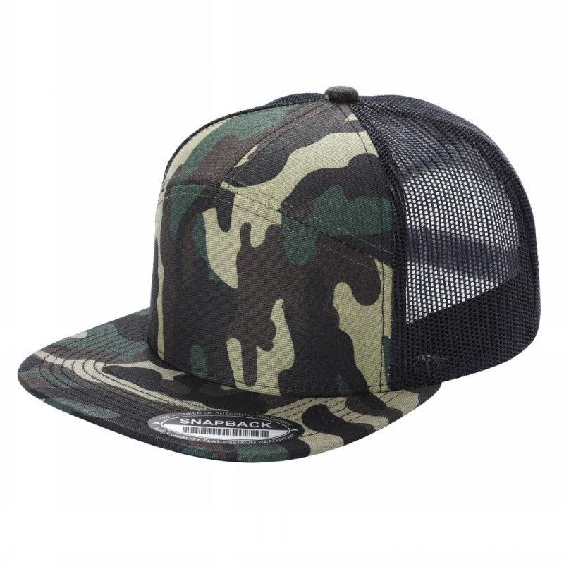Unbranded 7-Panel Trucker Flat Bill Hat, Blank 7 Panel Mesh Back Cap