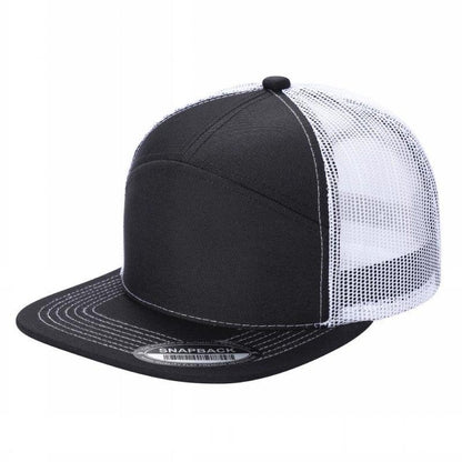 Unbranded 7-Panel Trucker Flat Bill Hat, Blank 7 Panel Mesh Back Cap