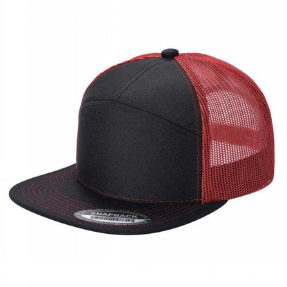 Unbranded 7-Panel Trucker Flat Bill Hat, Blank 7 Panel Mesh Back Cap