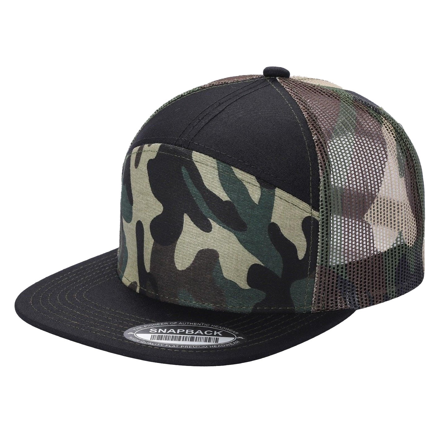 Unbranded 7-Panel Trucker Flat Bill Hat, Blank 7 Panel Mesh Back Cap