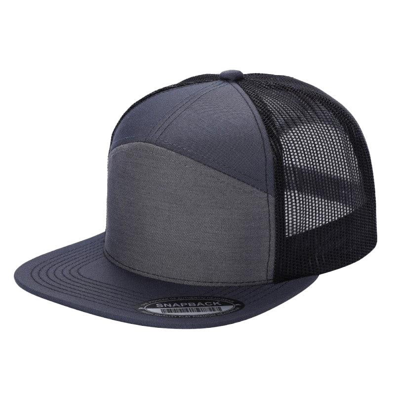 Unbranded 7-Panel Trucker Flat Bill Hat, Blank 7 Panel Mesh Back Cap