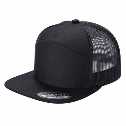 Unbranded 7-Panel Trucker Flat Bill Hat, Blank 7 Panel Mesh Back Cap