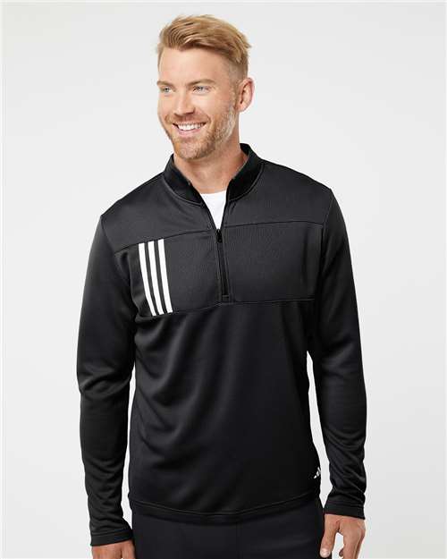 Adidas A482 Men's 3-Stripes Double-Knit Quarter-Zip Pullover