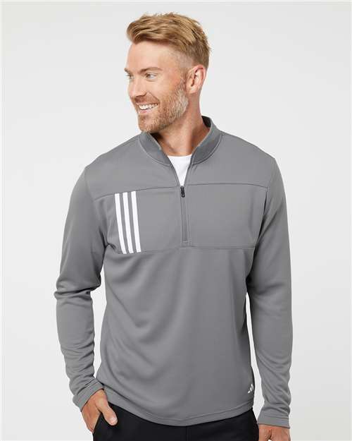 Adidas A482 Men's 3-Stripes Double-Knit Quarter-Zip Pullover