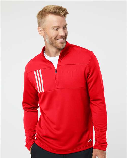 Adidas A482 Men's 3-Stripes Double-Knit Quarter-Zip Pullover