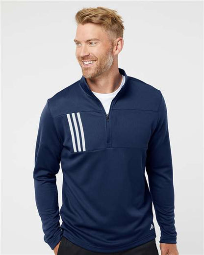 Adidas A482 Men's 3-Stripes Double-Knit Quarter-Zip Pullover