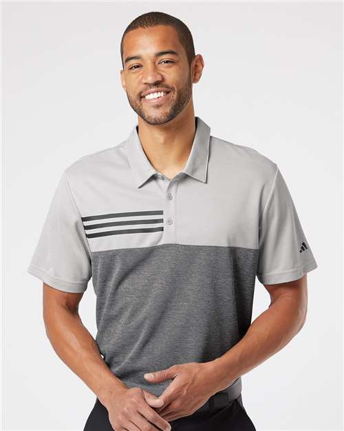 Adidas A508 Men's Heathered Colorblocked 3-Stripes Polo