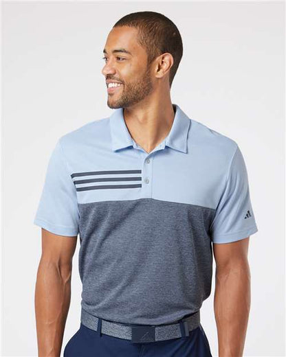 Adidas A508 Men's Heathered Colorblocked 3-Stripes Polo