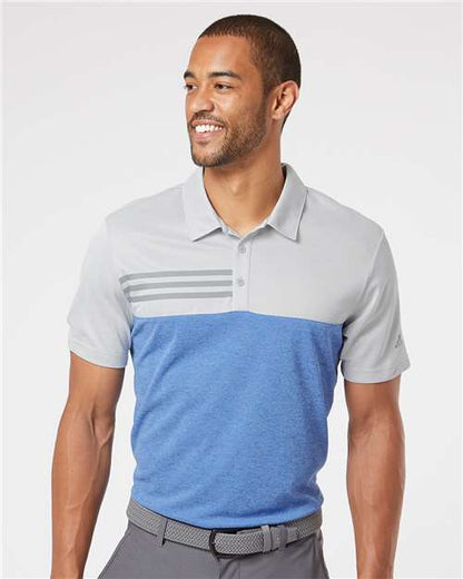 Adidas A508 Men's Heathered Colorblocked 3-Stripes Polo