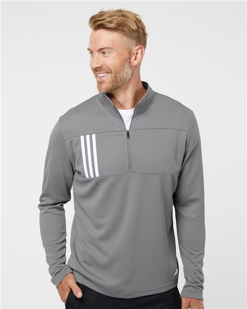 Adidas A482 Men's 3-Stripes Double-Knit Quarter-Zip Pullover