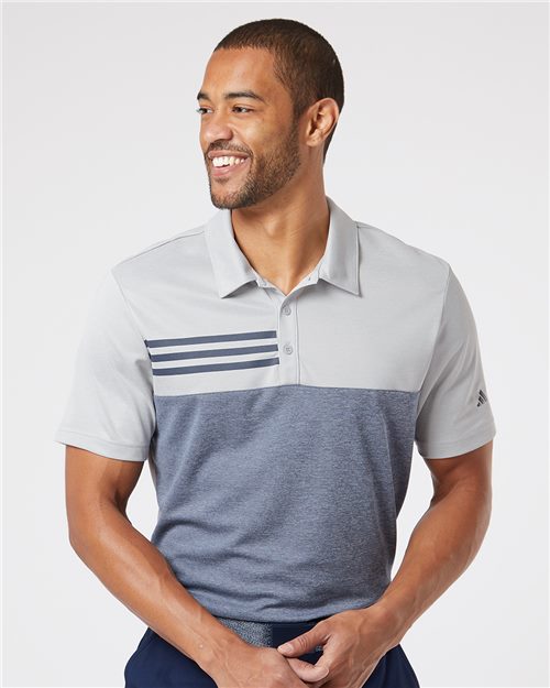 Adidas A508 Men's Heathered Colorblocked 3-Stripes Polo