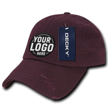 Custom Embroidered Decky 959 - 6 Panel Low Profile Relaxed Vintage Dad Hat, Distressed Dad Cap