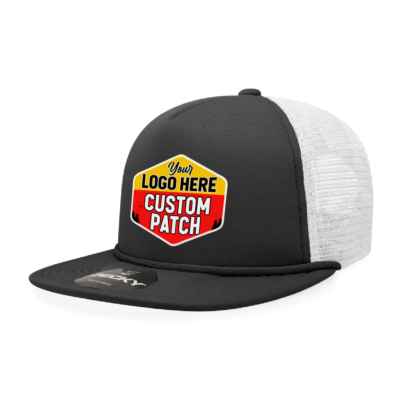 Custom Patch Decky 6026 - Classic 5 Panel Foam Trucker Cap, Flat Bill Hat