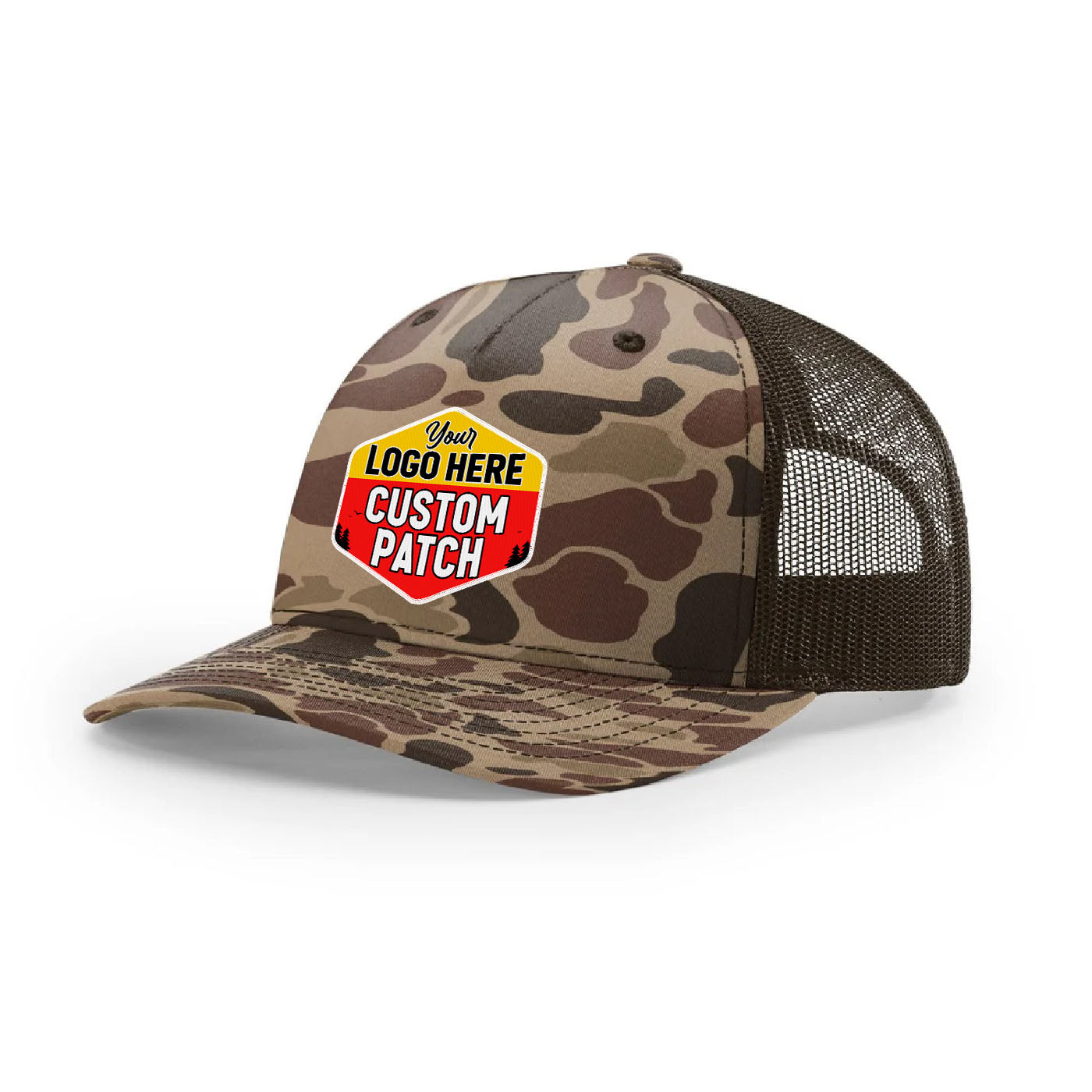 Custom Patch Richardson 112PFP Printed Five Panel Trucker - Duck Camo Colors