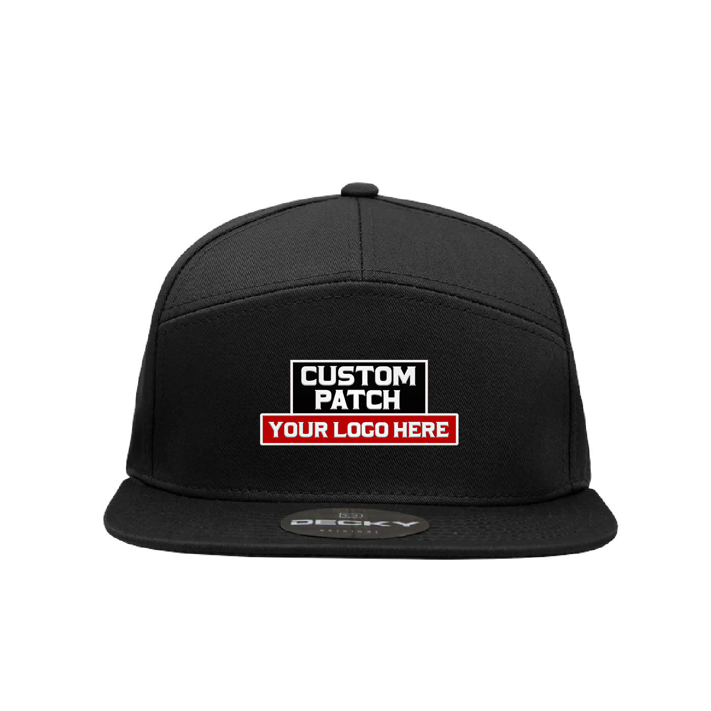 Custom Patch Decky 1098 - 7 Panel Flat Bill Hat, Snapback, 7 Panel High Profile Structured Cap