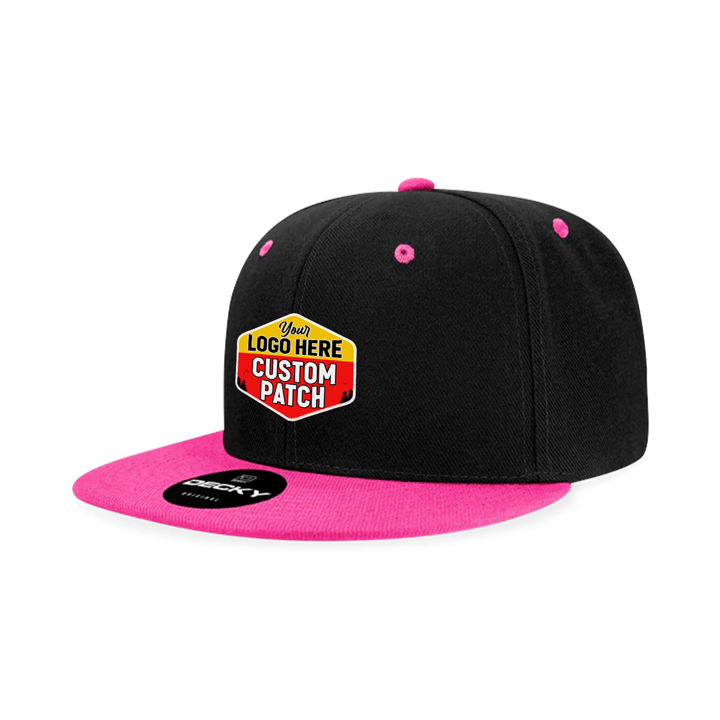 Custom Patch Decky 6020 High Profile 6 Panel Snapback, Flat Bill Hat