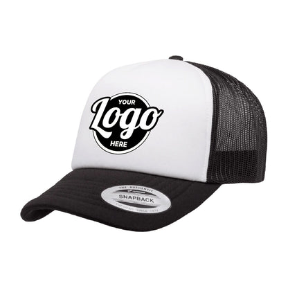 Custom Embroidered Yupoong 6320W Curved Foam Trucker Hat, White Front