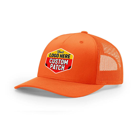 Custom Patch Richardson 882FP Blaze Orange Five Panel Trucker Hat - Star Hats & Embroidery