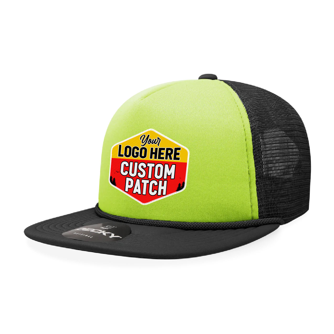 Custom Patch Decky 6026 - Classic 5 Panel Foam Trucker Cap, Flat Bill Hat