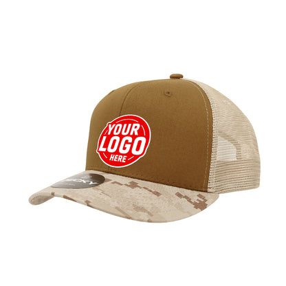 Custom Embroidered Decky 1054 - Camo Curve Bill Trucker Hat, 6 Panel Camo Trucker Cap