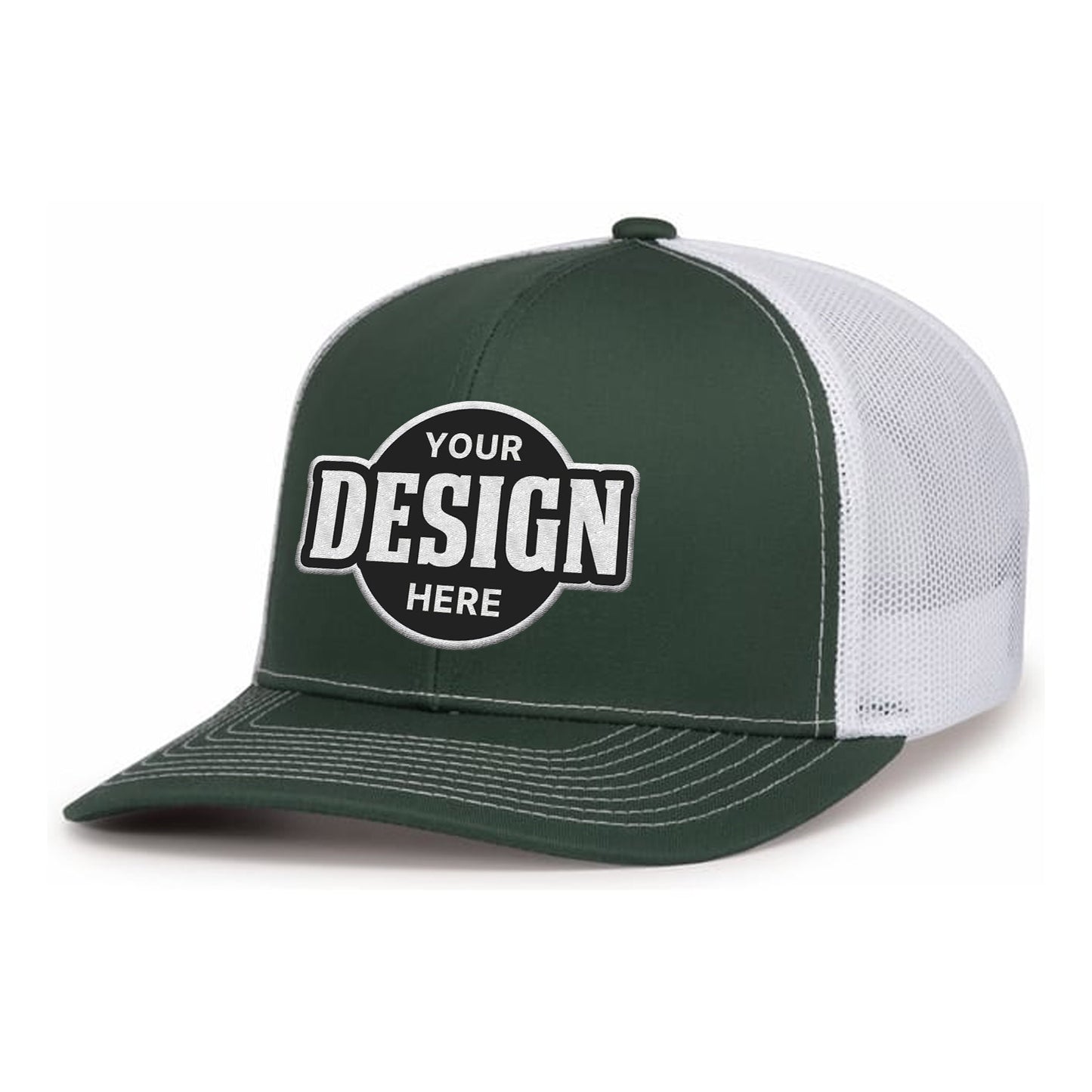 Custom Embroidered Pacific Headwear 104S Contrast Stitch Trucker Snapback Hat - Flat Embroidery