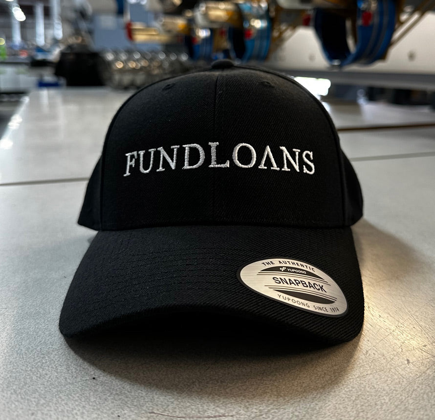 Black snapback hat with 'FUNDLOANS' text.