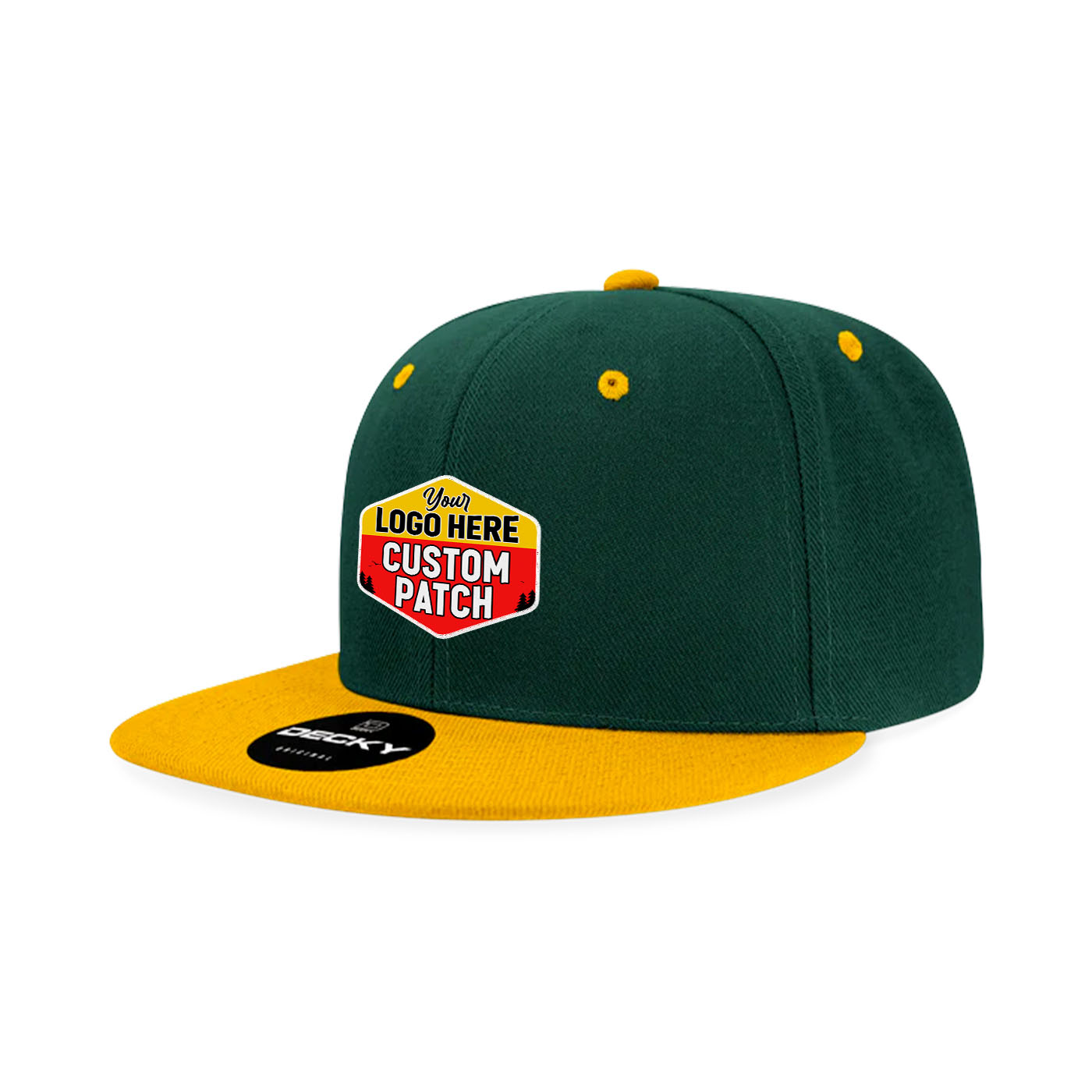 Custom Patch Decky 6020 High Profile 6 Panel Snapback, Flat Bill Hat