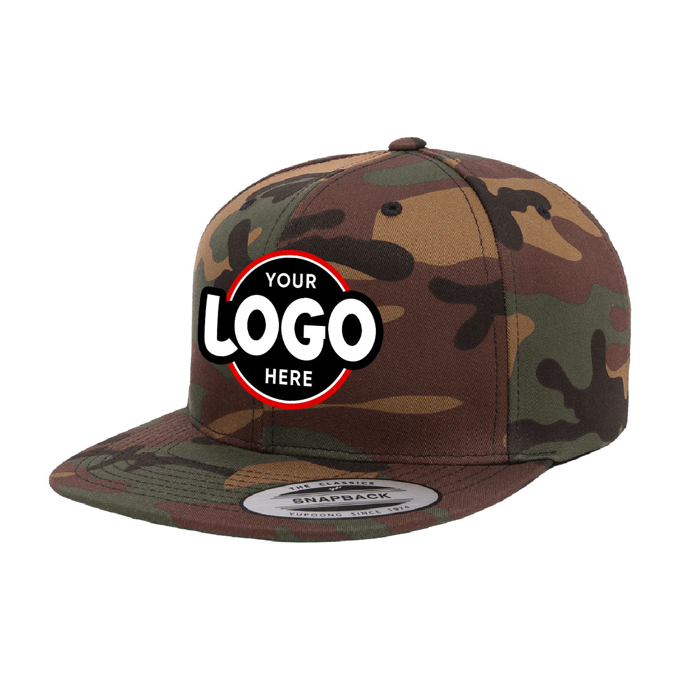 Custom Embroidered Yupoong 6089CM Camo Snapback Hat, Flat Bill