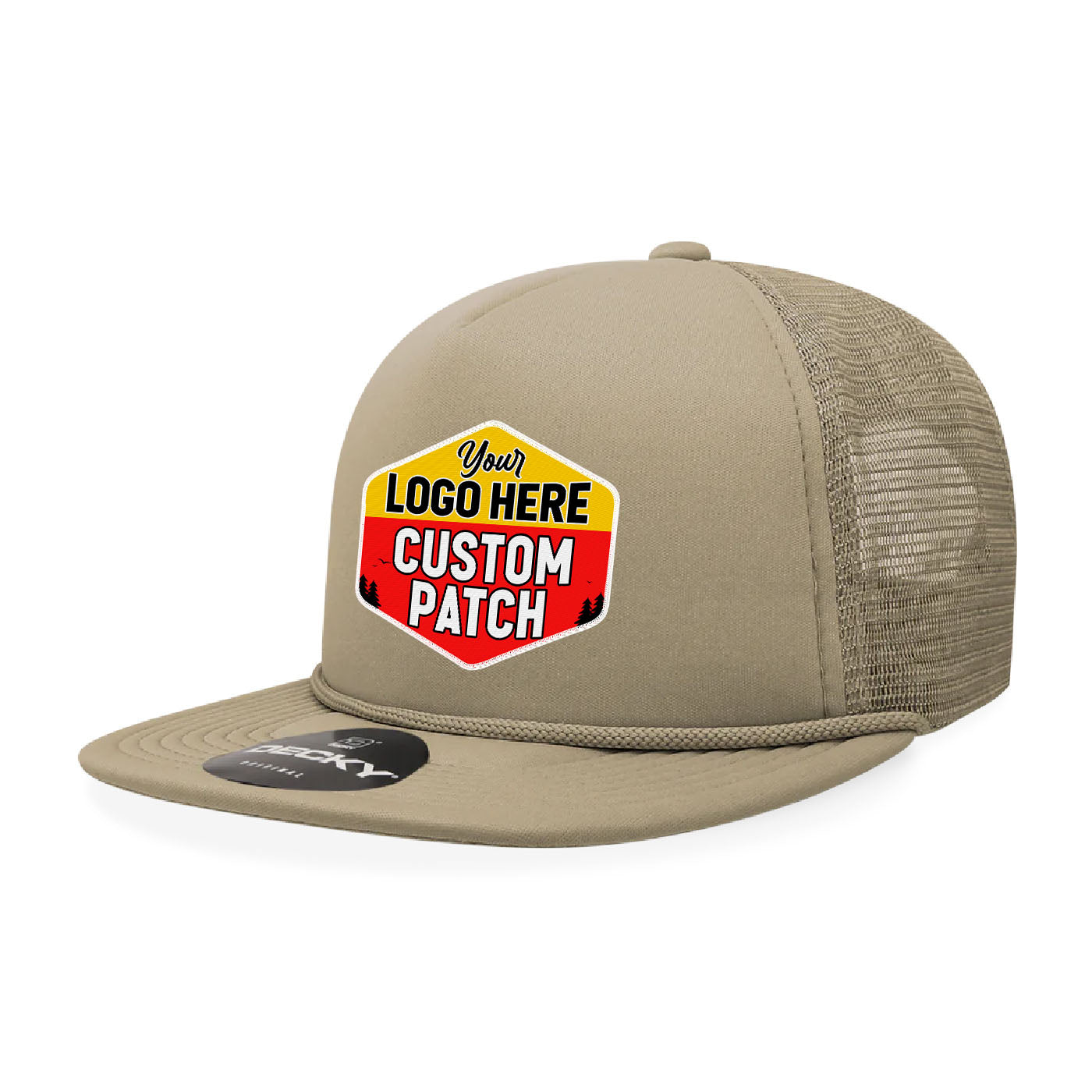 Custom Patch Decky 6026 - Classic 5 Panel Foam Trucker Cap, Flat Bill Hat