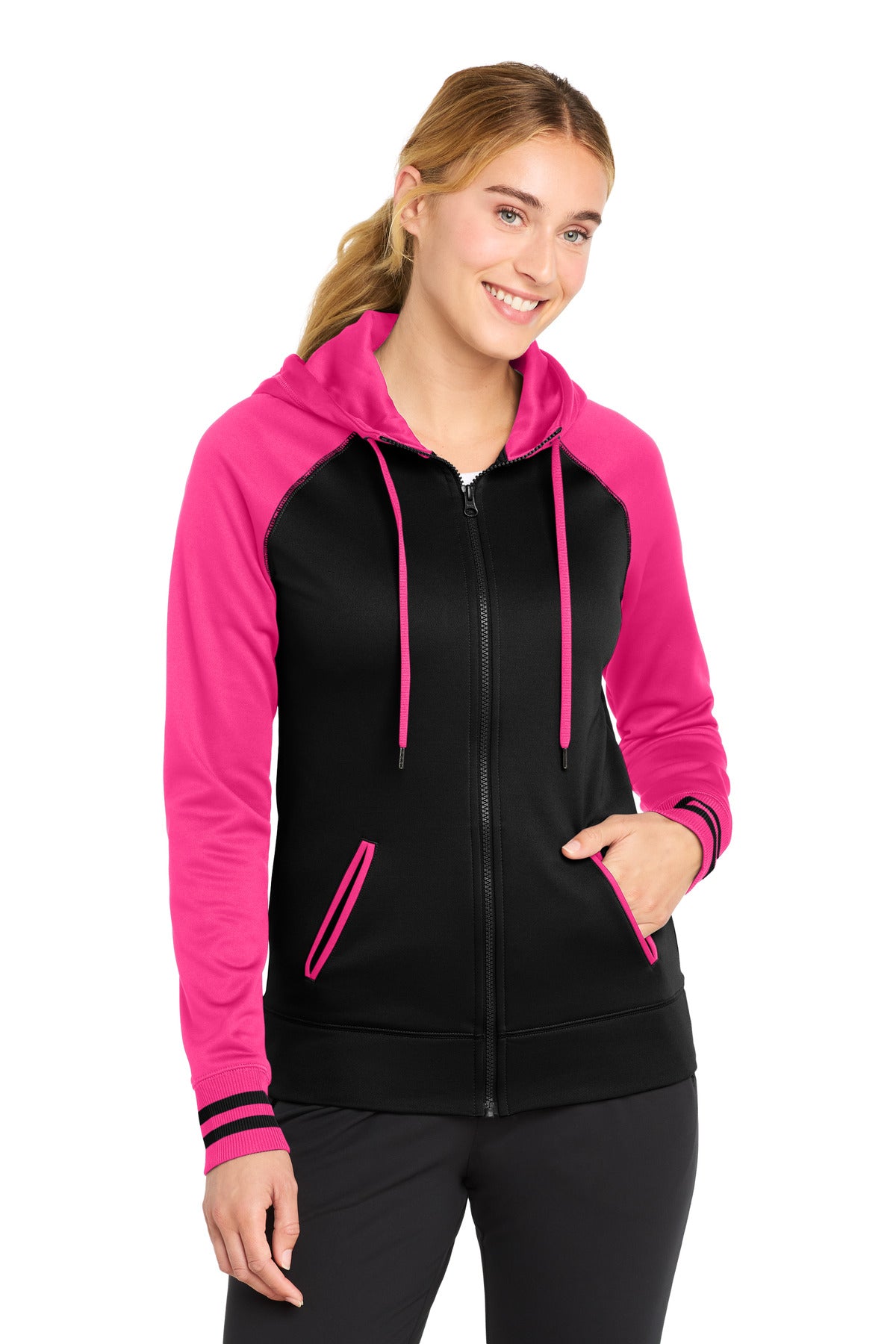 Sport-Tek LST236 Women's Sport-Wick   Varsity Fleece Full-Zip Hooded Jacket