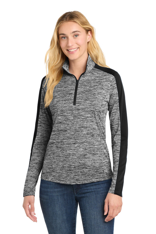 Sport-Tek LST397 Women's PosiCharge   Electric Heather Colorblock 1/4-Zip Pullover
