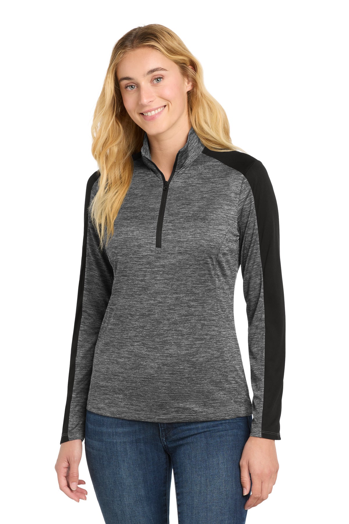 Sport-Tek LST397 Women's PosiCharge   Electric Heather Colorblock 1/4-Zip Pullover