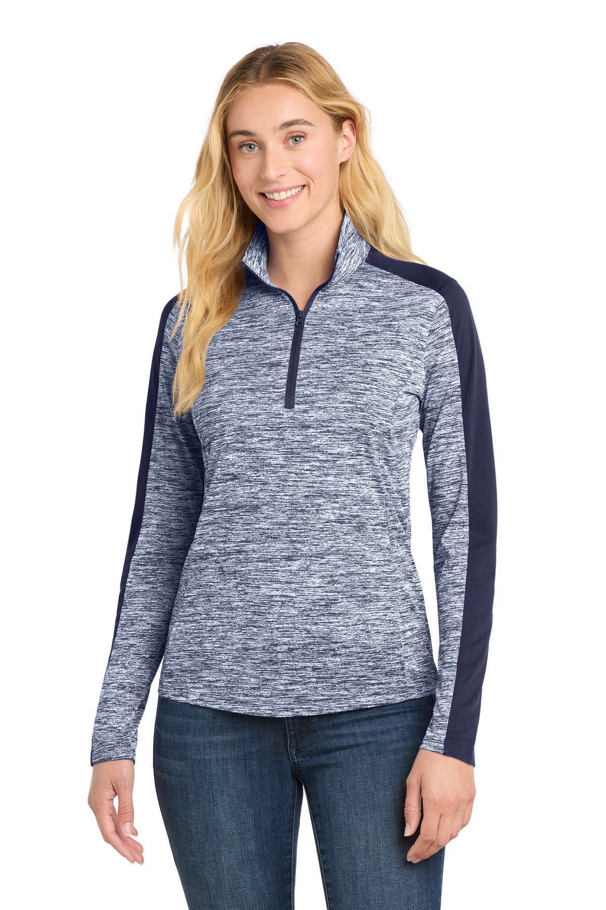 Sport-Tek LST397 Women's PosiCharge   Electric Heather Colorblock 1/4-Zip Pullover