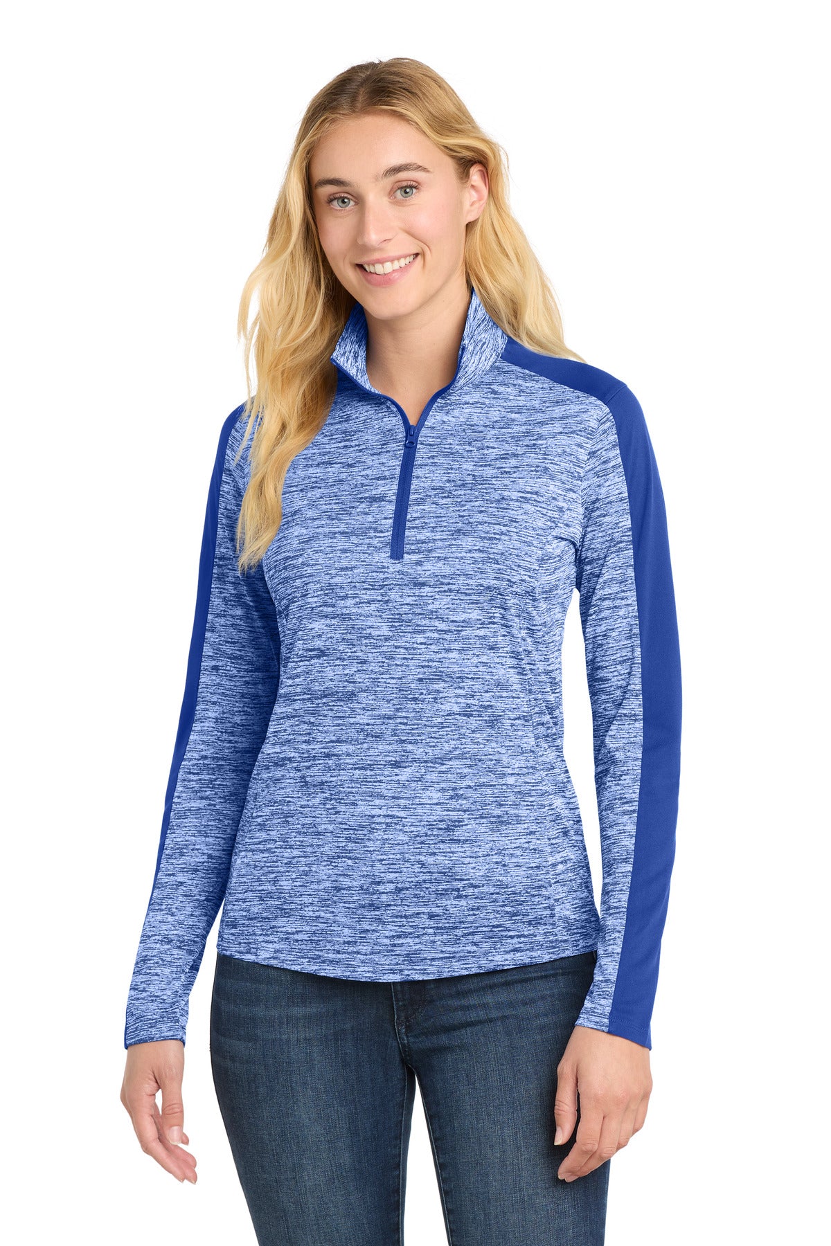 Sport-Tek LST397 Women's PosiCharge   Electric Heather Colorblock 1/4-Zip Pullover
