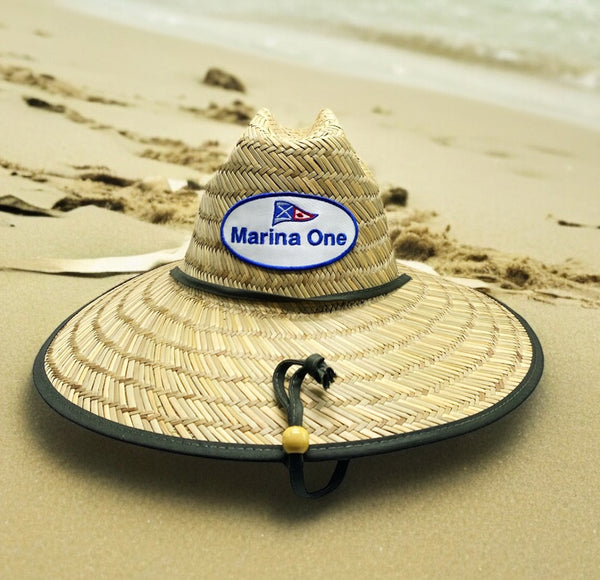 Straw beach hat with Marina One patch.