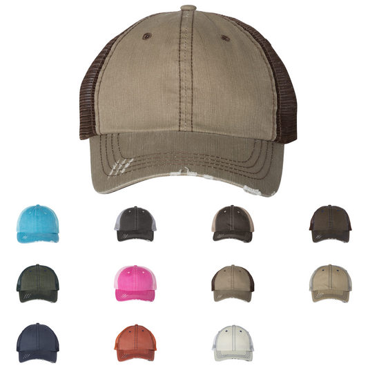 Mega Cap 6990 Herringbone Trucker Cap, Mesh Back Hat - Star Hats & Embroidery