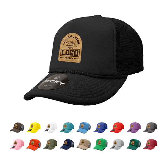 Custom Patch Decky 211 - 5 Panel Foam Trucker Cap, Mesh Back Hat - Star Hats & Embroidery
