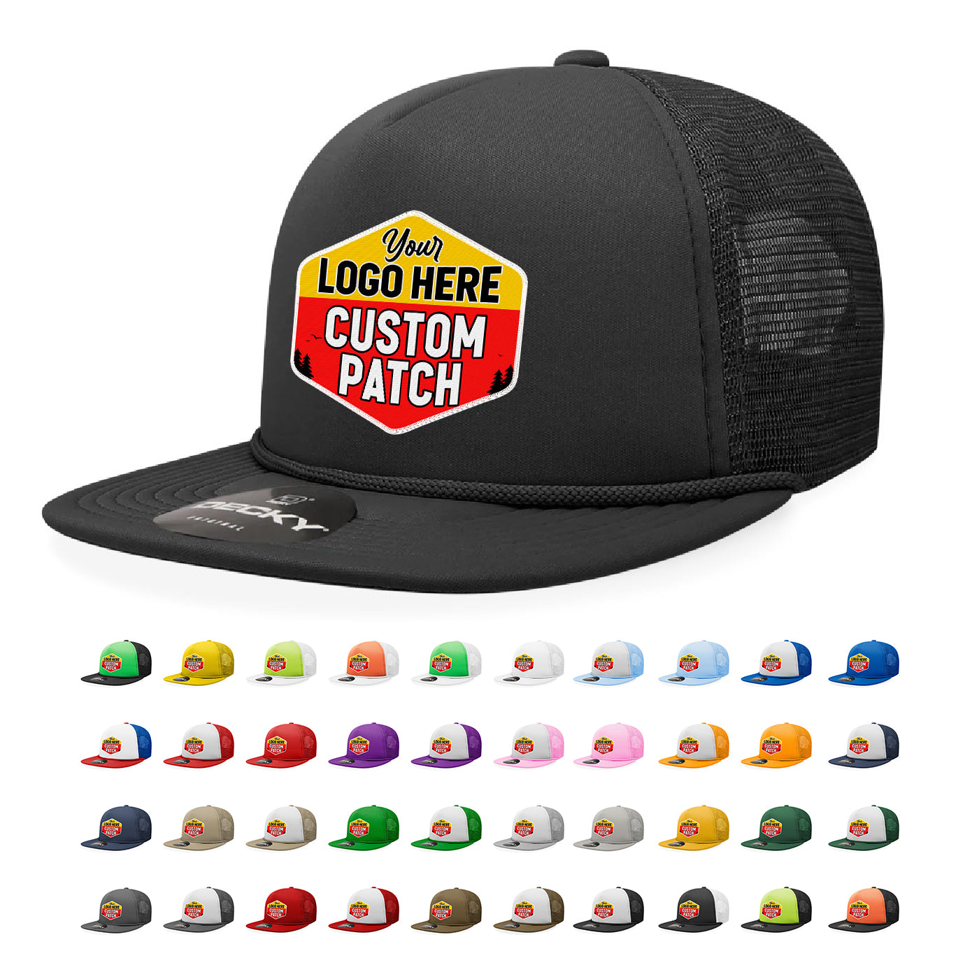 Custom Patch Decky 6026 - Classic 5 Panel Foam Trucker Cap, Flat Bill Hat