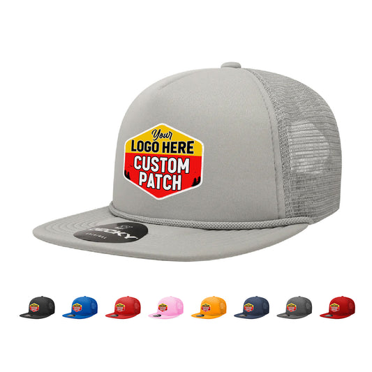 Custom Patch Decky 223 - Solid Color 5-Panel Flat Bill Foam Trucker Hat - Star Hats & Embroidery