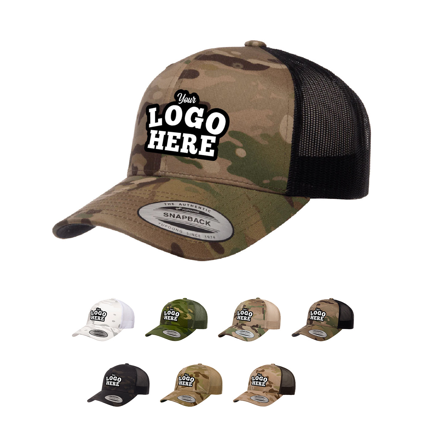 Custom Embroidered Yupoong 6606MC MultiCam Camo Retro Trucker Hat, Mesh Back, YP Classics