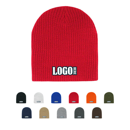 Custom Embroidered Decky 608 - GI Cuffless Watch Cap, Knit Beanie - Star Hats & Embroidery