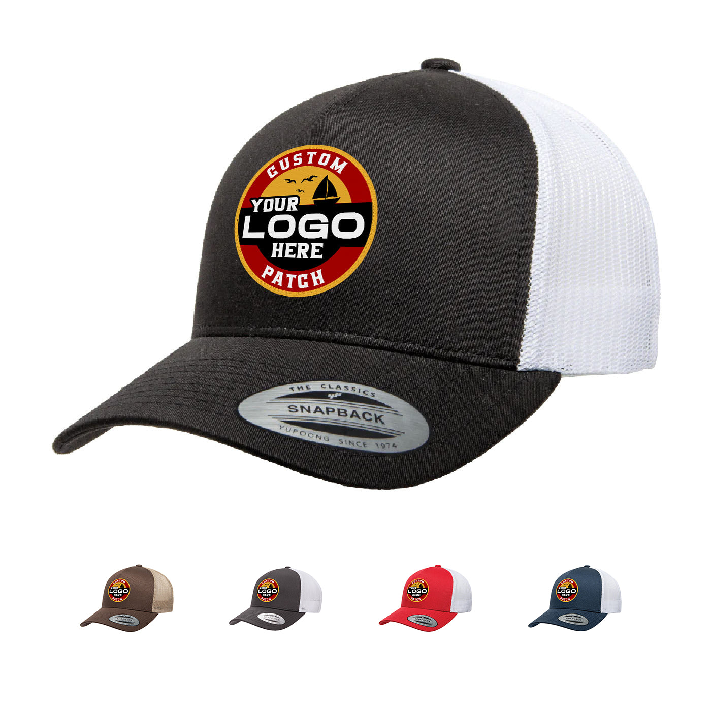 Custom Patch Yupoong 6506T 5-Panel Retro Trucker Hat, Mesh Back, 2-Tone Colors, YP Classics