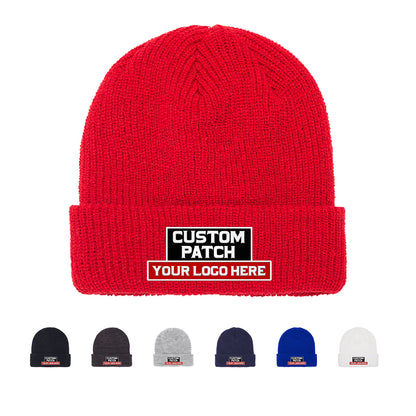 Custom Patch YP Classics 1545K Ribbed Cuffed Knit Beanie, Knit Cap, Yupoong 1545K