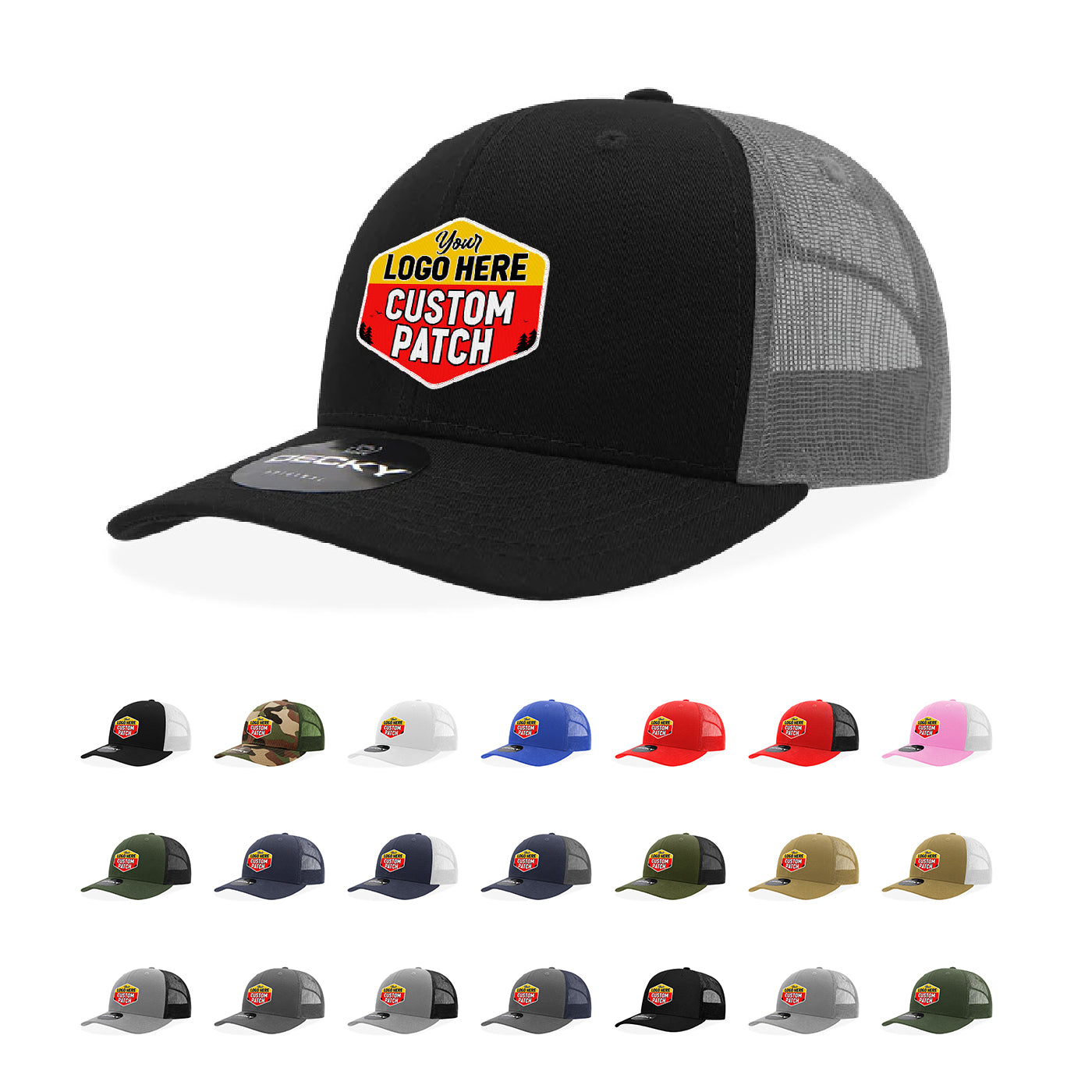 Custom Patch Decky 5019 - Youth 6 Panel Mid Profile Structured Cotton Trucker, Kids Classic Trucker Hat